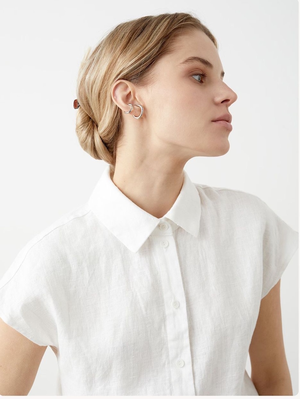 Linen ID cap sleeve button up